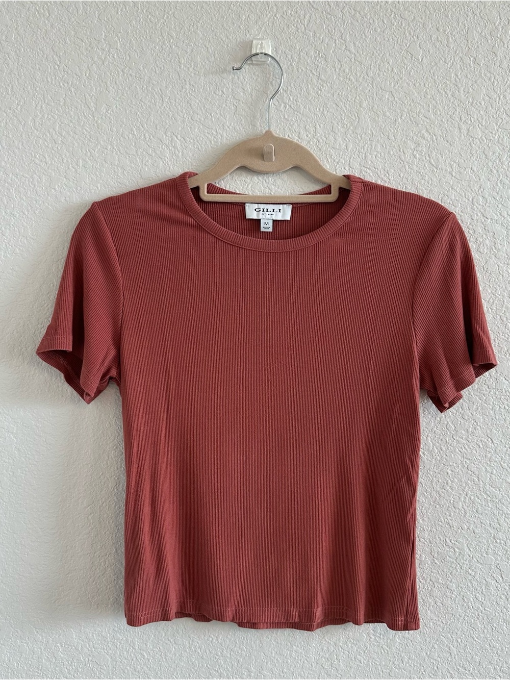Gilli Short Sleeve Ribbed Tee in Terracotta
